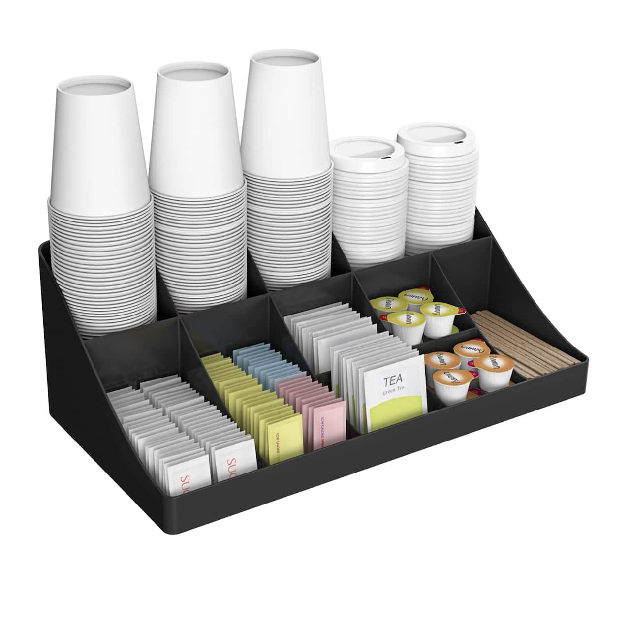 Mind Reader Black 11 Compartment Breakroom Coffee Condiment Organizer